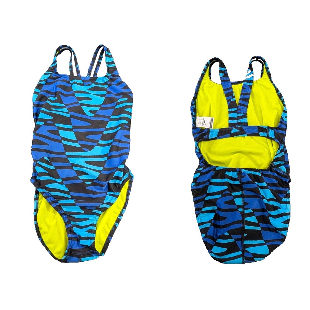 Speedo Disco Boom Flyback One Piece Swimsuit Womens 8 34 Blue ProLT Training